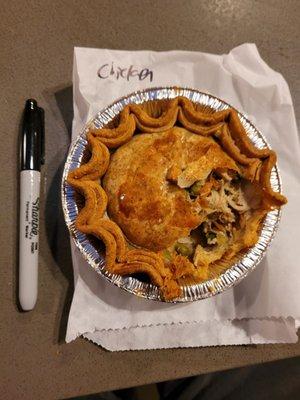 Chicken pie, sharpie for scale (couldn't resist a few bites before I snapped the photo)