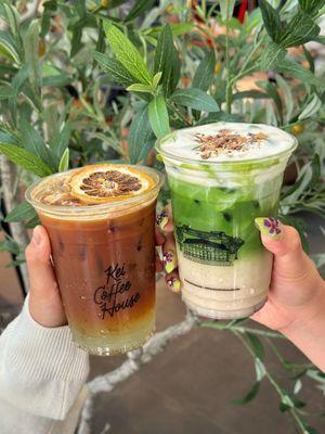 Melon Espresso Tonic & Banana Matcha Latte (Instagram: foodwithbros)