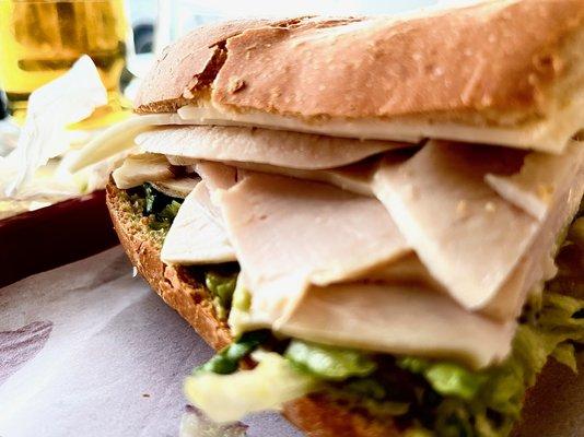 beauty shot of my turkey&cheese w/ avocado - and, yeah, that's a beer in the b.g.