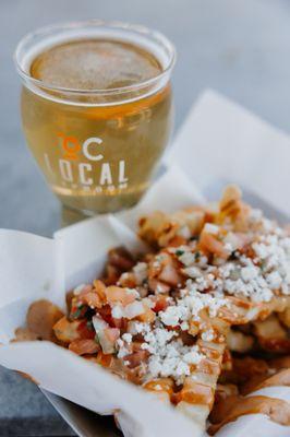 House beer, loaded fries