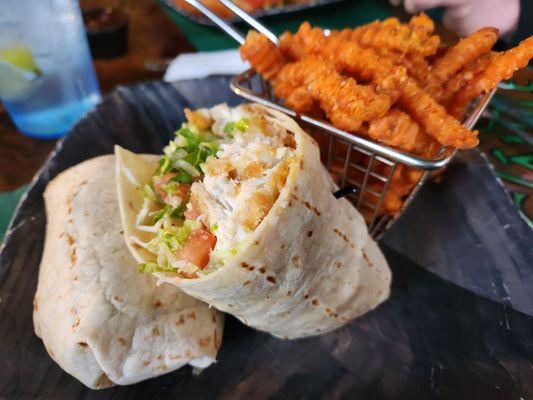 Haddock wrap with sweet potato fries