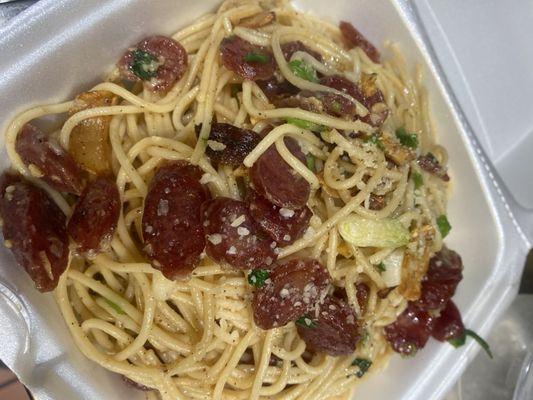 Chinese sausage garlic noodles