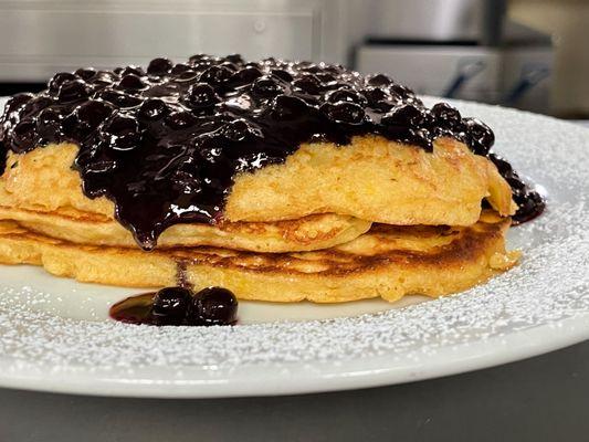 Lemon Ricotta Pancakes with Blueberry Compote