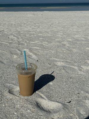 Ice latte with toffee nut flavoring