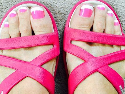 My "End of Summer" neon pink French manicure. They did a GREAT job!!!!