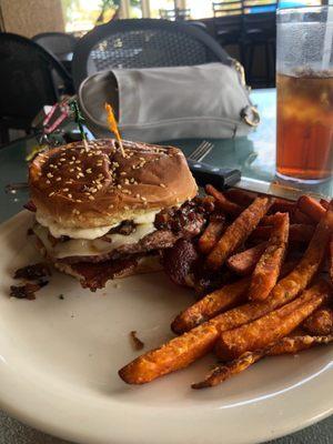 Bogey Burger and Sweet Potato Fries. Delicious. Chicken Caesar Salad was alright