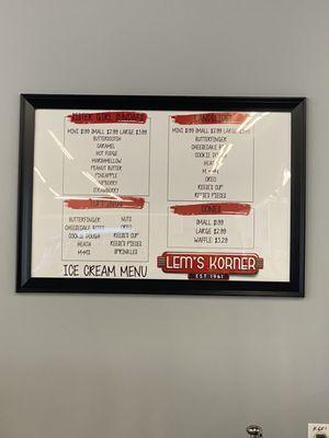 Ice cream menu