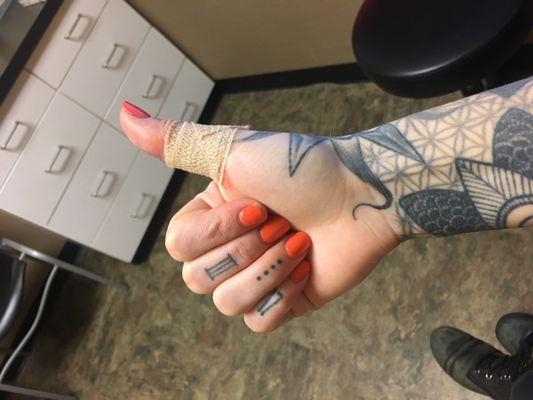 Cut my thumb open and they took such good care of me!