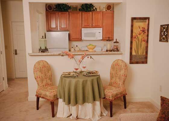 The kitchen and dining area of one of the apartments in our independent senior living community in Williamsburg.