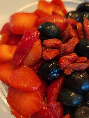 Close-up of some of the fruits atop of The Jetty (chia pudding bowl) 10.1.23