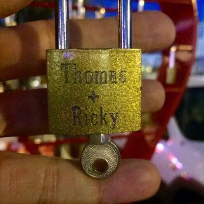 Our engraved lock that we put up on the SAAF sculpture on 4th Avenue. Thanks Silver Sea Jewelry for making our day that more special.