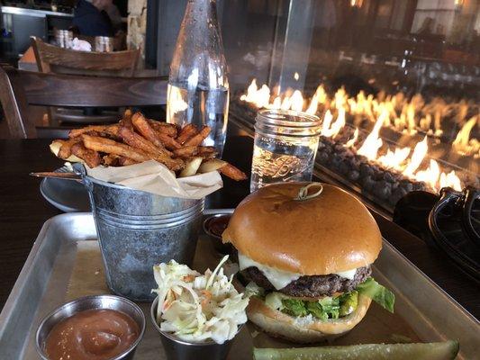 Little Barn Burger and lovely fireplace