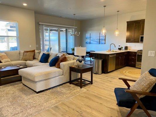 Living room and kitchen area.