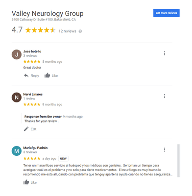 GOOGLE REVIEWS OF VALLEY NEUROLOGY GROUP-4