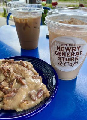 Sticky bun and iced chai tea