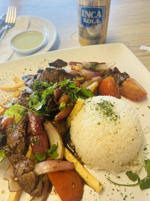 Lomo Saltado and Inca Cola! The perfect pair!