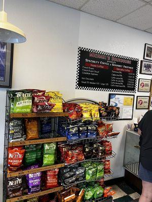 Chip display with coffee menu