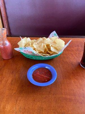 Chips and salsa that comes with the meal.