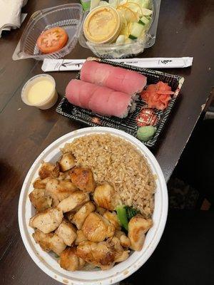 Chicken hibachi and tuna roll