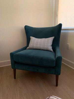 Turquoise accent chair. Will prolly move it but wanted to show amazing quality..