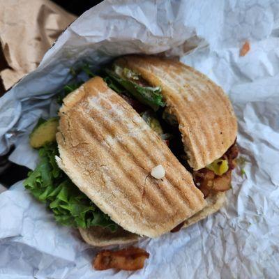 Ciabatta with bacon and veggies