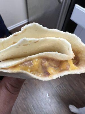 This is a bean burrito? Wouldn't be a snack for toddler!