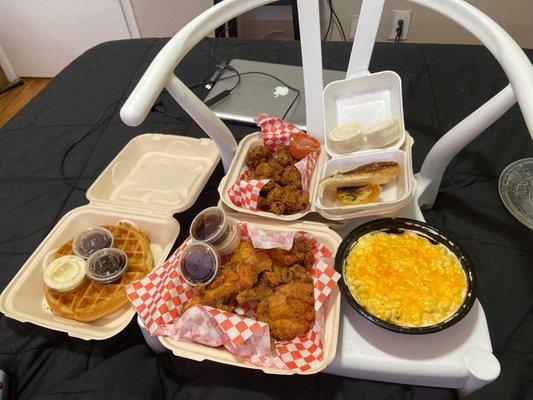 Fried Chicken Gizzards  Mac n cheese  Chicken and waffles