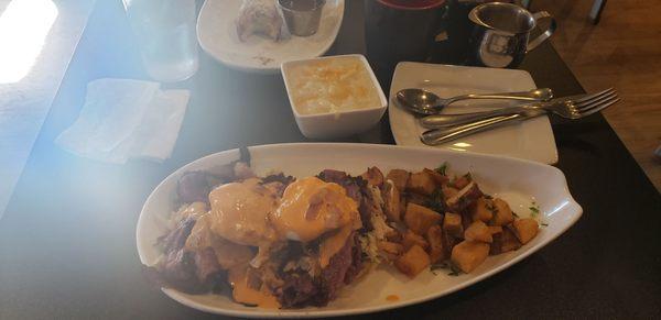 Pastrami eggs benedict