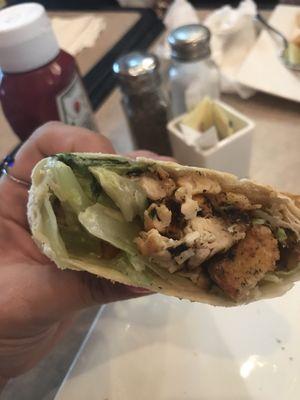 Worst chicken Caesar wrap I've ever had. It was lettuce, chicken, no dressing, and pressed like a panini.