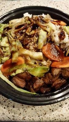 Chicken and veggie teriyaki bowl. $6.00