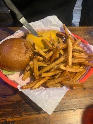 Western BBQ Chicken Sandwich with fries