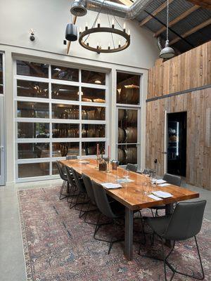 Tasting room with barrels in back