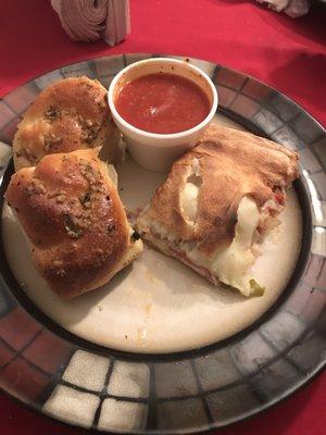 Special Stromboli and garlic knots . Yumm!