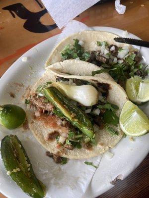 Tacos Manos (Carne Asada with home made tortillas).  Loved the grilled chili and onion that came with it! Delicious!