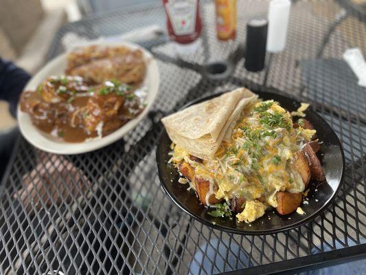 Umm, basically tasty art on a plate. Saturday brunch special, Green Chili breakfast platter and Pastrami Eggs Benny.