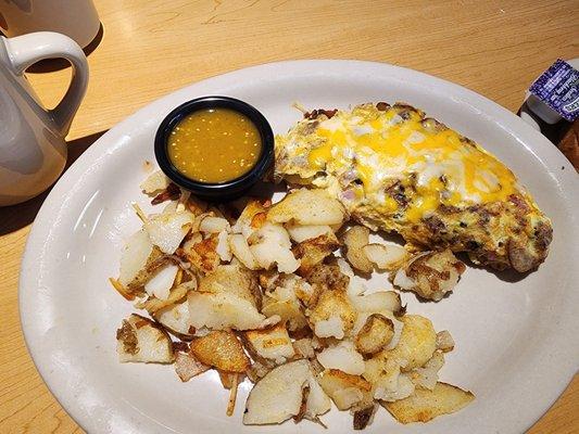 Meatlovers Omelet, breakfast potatoes.