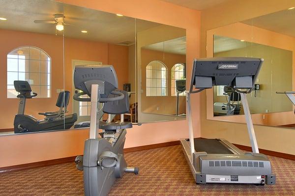 Exercise room with treadmill, bicycle and eliptical