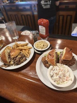 Pickle brined chicken sandwich and prime rib sandwich.  Fantastic! The sides were great too! (Mac-n-cheese and coleslaw)