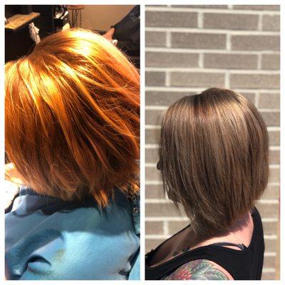 Color correction step 1 on her way to blonde by Taylor