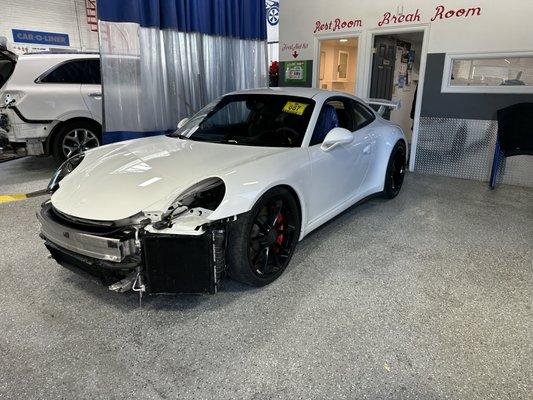 2016 Porsche GT3 being assembled.