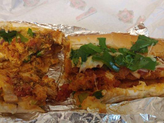 Chicken Parmesan Sub.  Delivery.  Good amount of filling, soft bread