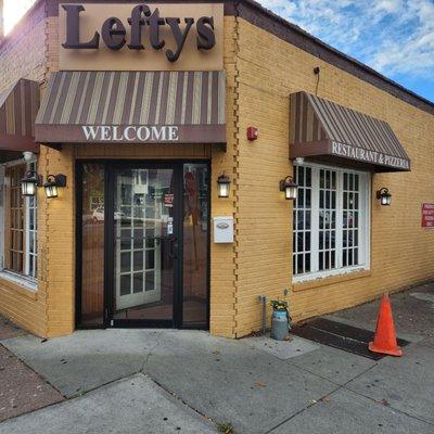 Front of the restaurant. Dedicated parking on the side.