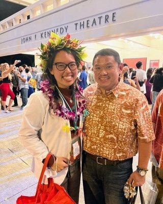 Proud uncle with favorite niece wearing this stunning lei po'o.