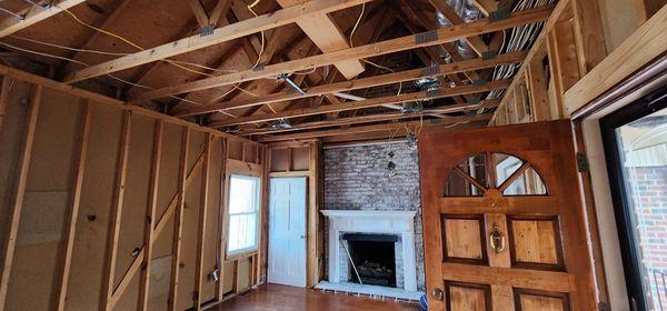 Water damage, new drywall going in.