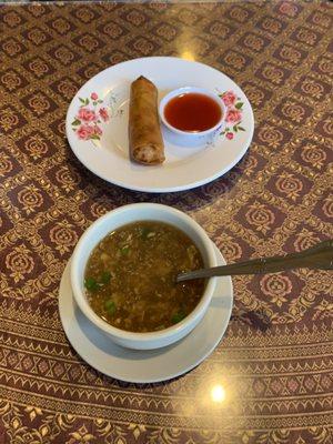 Fantastic hot and sour soup and spring roll!