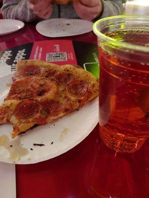 Pepperoni pizza and cider