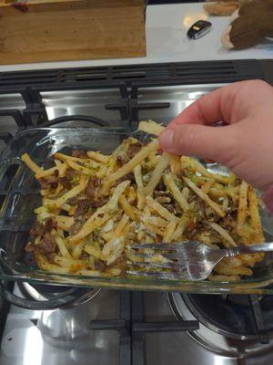 Soggy carne asada fries. Tried to crisp them up in my oven but no luck.