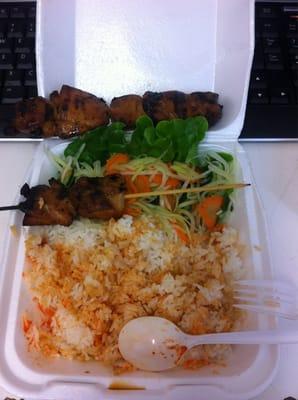 2pc chicken kabob with steamed rice