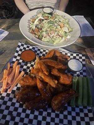 chicken wings and meh cobb salad