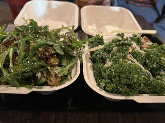 Fried Brussels arugula goat cheese and kale Caesar